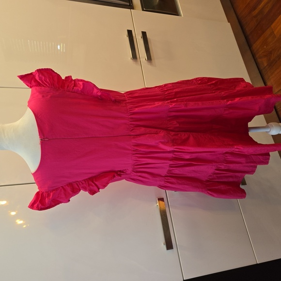 Cotton Tiered Ruffle Peasant Boho Sleeveless Dress Pink Size Large - Picture 5 of 11